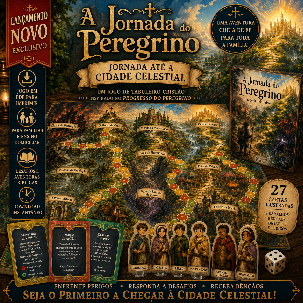 A Jornada do Peregrino™ | Jogo Cristão de Tabuleiro para Imprimir (PDF Digital) | Print & Play para Famílias, Homeschool e Escola Bíblica
