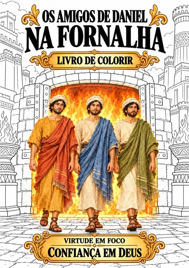 Capa do livro Os Amigos de Daniel na Fornalha para colorir, do Conhecendo Kids