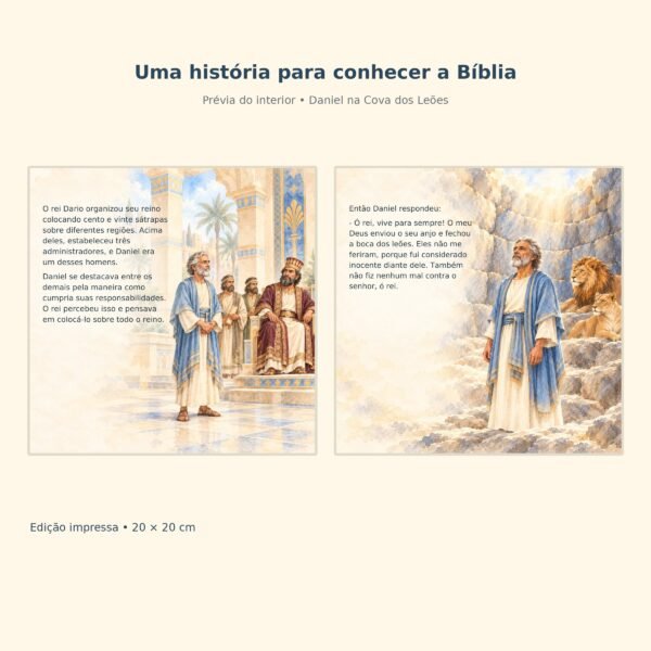 Páginas ilustradas da história de Daniel na Cova dos Leões