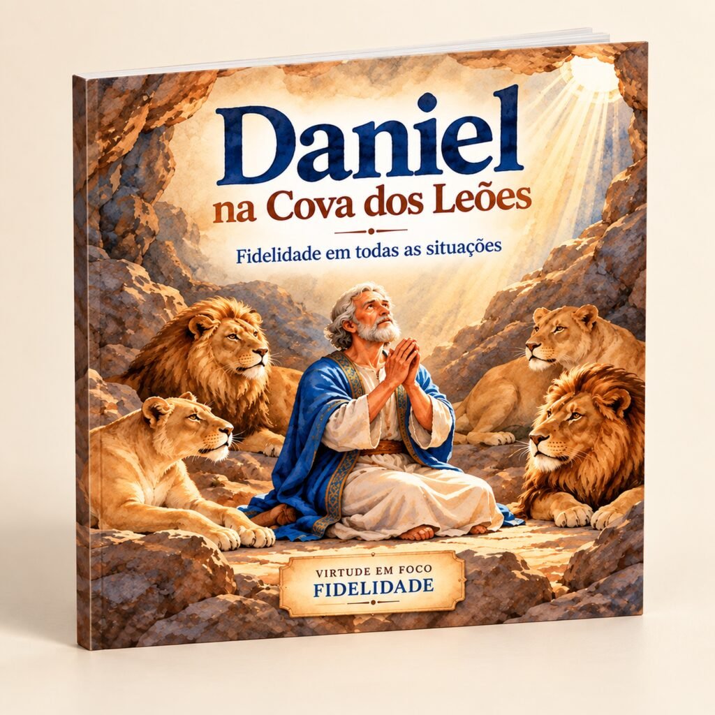Representação do livro Daniel na Cova dos Leões após impressão e encadernação. Daniel na Cova dos Leões para imprimir