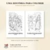 Davi poupa Saul — Livro de colorir em PDF A5 3 Livro aberto com Davi e seus homens nas montanhas e Davi mostrando um pedaço do manto a Saul.