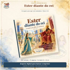 Livro Ester diante do rei, com a rainha Ester diante de Xerxes na capa.