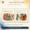 Ester diante do rei — Livro infantil ilustrado em PDF para imprimir 3 Livro aberto com Ester e suas servas em uma página e Ester diante do rei Xerxes na outra.